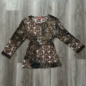 Olsen Europe Women’s Brown Patterned Quarter Sleeve Top - Floral & Leopard Mix